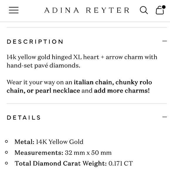 Adina Reyter Gold Heart Arrow Charm with Diamonds - Picture 8 of 12